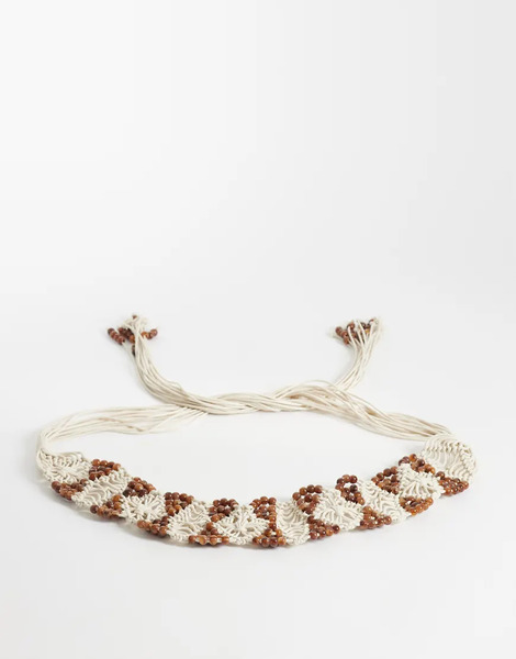  Asos Design Premium Macrame Weave And Bead Belt In Natural Neutral 