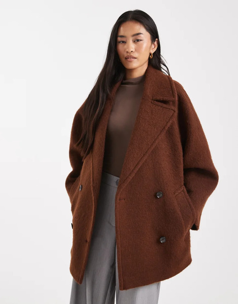  Asos Design Premium Oversized Wool Blend Pea Coat In Toffee Brown 
