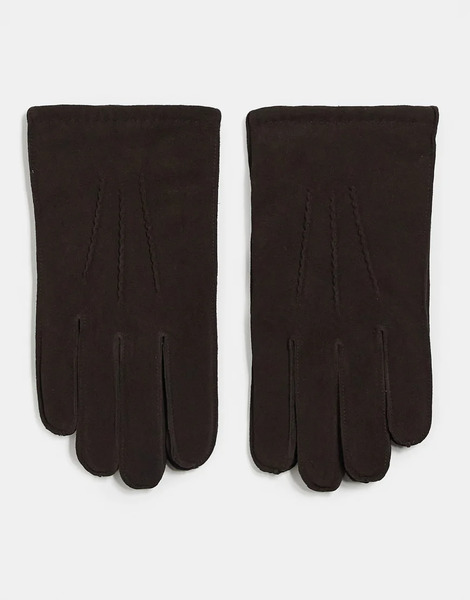  Asos Design Premium Suede Leather Gloves In Brown 