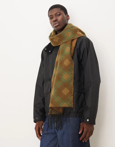  Asos Design Premium Woven Diamond Wool Scarf In Green 