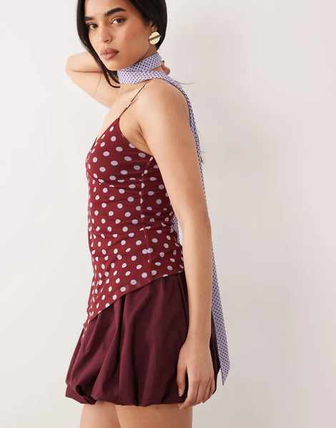  Asos Design Printed Mesh Scarf Cami Top In Contrast Polka Dot Multi 