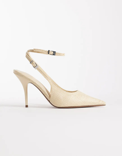  Asos Design Promise Slingback Stiletto High Heel Shoes In Natural Neutral 