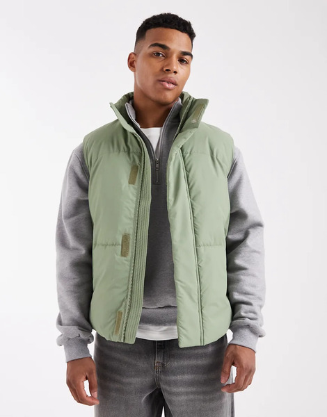  Asos Design Puffer Gilet In Sage Green 