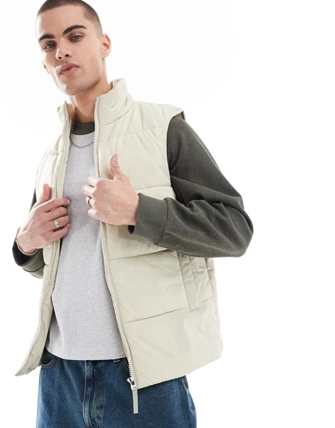 Asos Design Puffer Gilet In Stone Neutral 