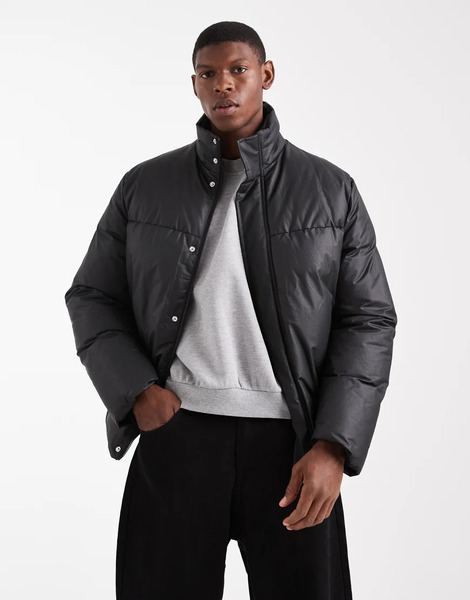  Asos Design Puffer Jacket In Black 
