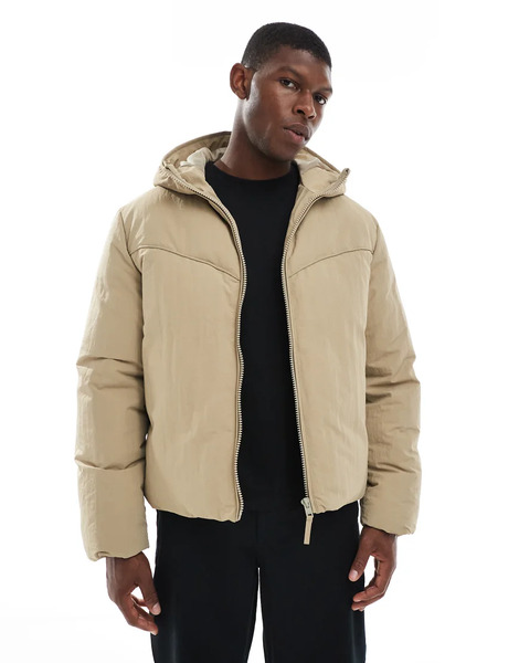  Asos Design Puffer Jacket In Stone Green 