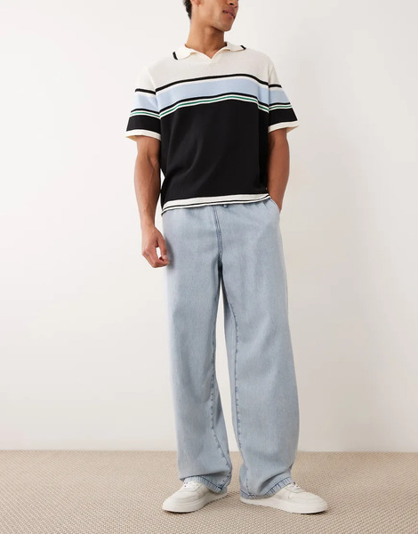  Asos Design Pull On Baggy Lightweight Jeans In Light Wash Blue 