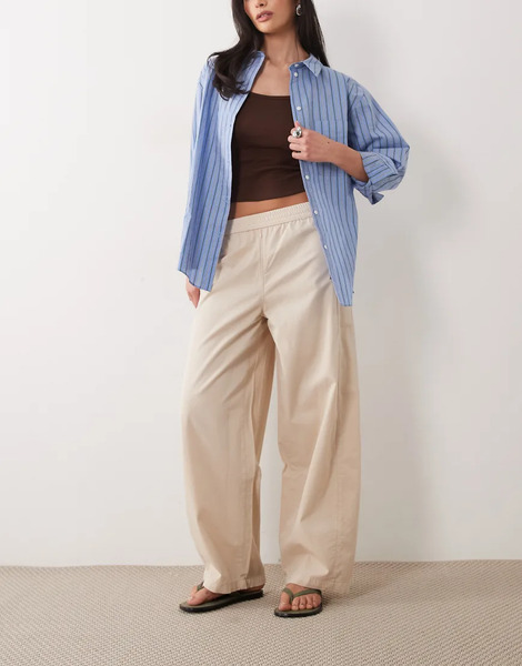  Asos Design Pull On Barrel Trouser In Stone Neutral 