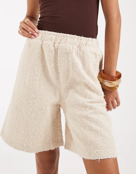  Asos Design Pull On Short In Textured Denim Neutral 
