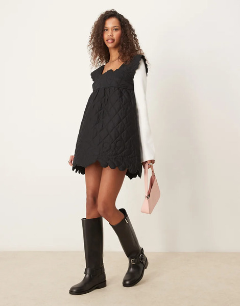  Asos Design Quilted Smock Mini Dress In Black 