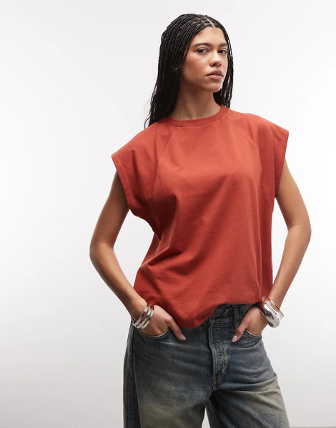  Asos Design Raglan Sleeve Heavyweight Boxy Crop Tee In Rust Red 