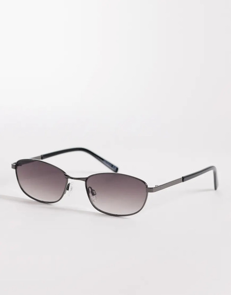  Asos Design Rectangle Metal Sunglasses In Grey Frame With Smoke Lens 