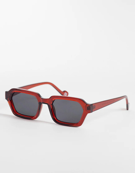  Asos Design Rectangle Sunglasses In Burgundy Frame With Smoke Lens Red 