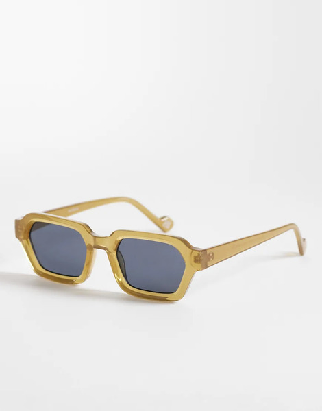 Asos Design Rectangle Sunglasses In Green Frame With Smoke Lens 