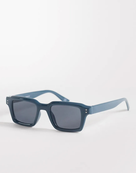  Asos Design Rectangle Sunglasses In Milky Blue Frame With Blue Lens 