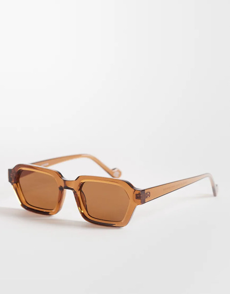  Asos Design Rectangle Sunglasses In Neutral Crystal Frame With Brown Lens 
