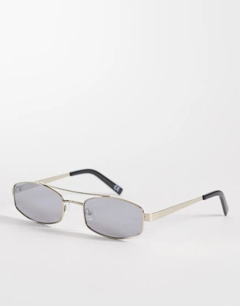  Asos Design Rectangle Sunglasses In Silver Metal Frame With Smoke Mirror Lens 