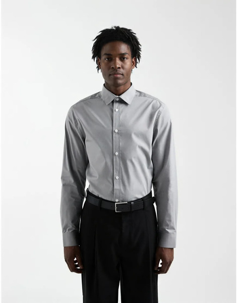  Asos Design Regular Fit Smart Poplin Shirt In Light Grey 