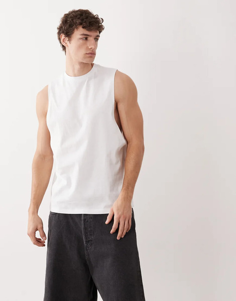  Asos Design Regular Fit Tank With Drop Armhole In White 