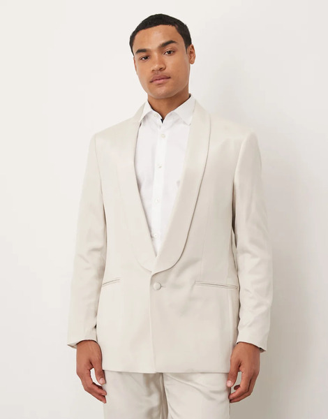  Asos Design Regular Suit Jacket In Beige Satin Neutral 