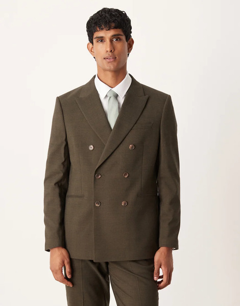  Asos Design Regular Suit Jacket In Brown Glen Check 