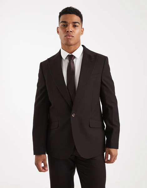  Asos Design Regular Suit Jacket In Dark Brown Pinstripe 