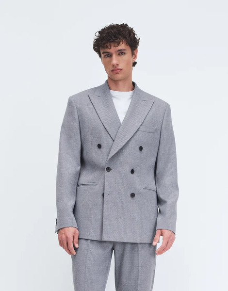  Asos Design Regular Suit Jacket In Light Blue Wool Blend Tweed 