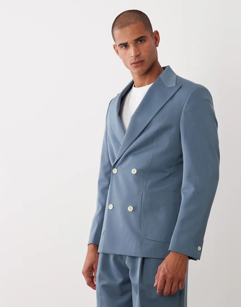  Asos Design Regular Suit Jacket In Mid Blue 