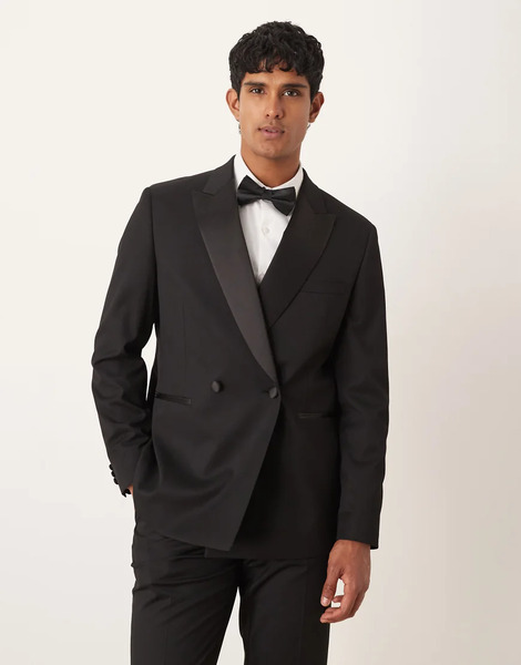  Asos Design Regular Tuxedo Suit Jacket In Black 