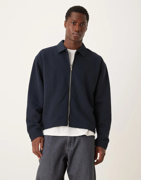  Asos Design Relaxed Boxy Zip Through Harrington In Navy 