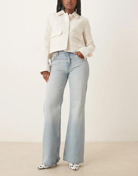  Asos Design Relaxed Flare Jean In Light Mid Blue 
