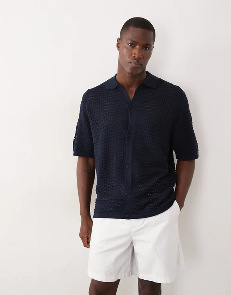  Asos Design Relaxed Knitted Button Through In Navy 