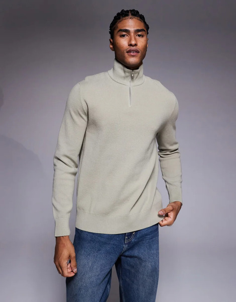  Asos Design Relaxed Knitted Half Zip Jumper In Green 