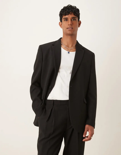  Asos Design Relaxed Longline Suit Jacket In Black 