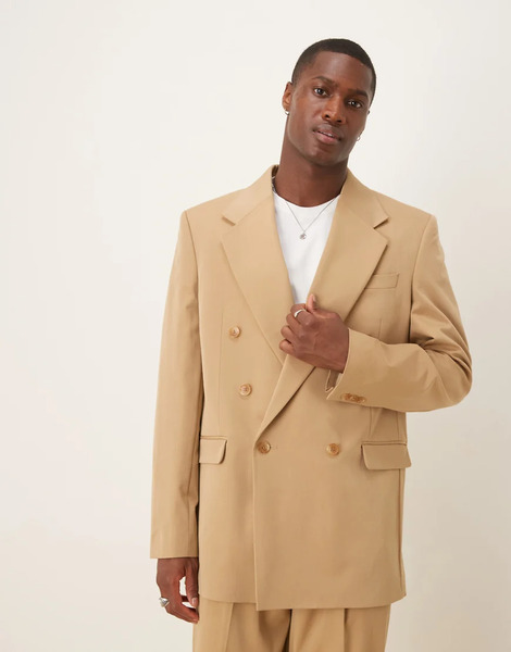 Asos Design Relaxed Longline Suit Jacket In Camel Neutral 