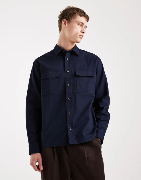  Asos Design Relaxed Shirt In Navy 