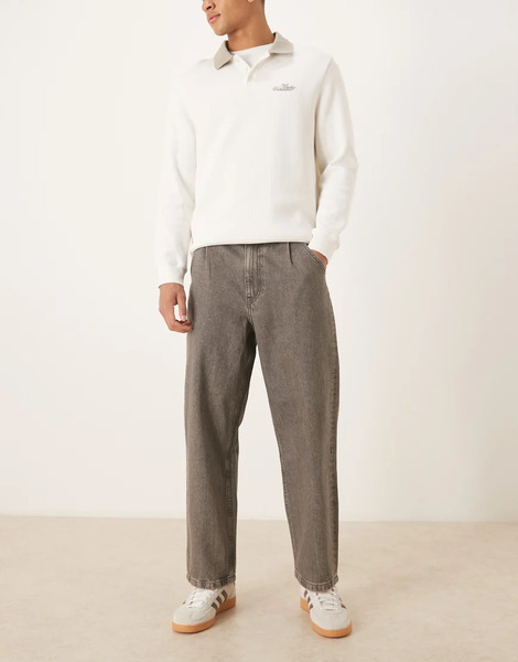  Asos Design Relaxed Tapered Jeans In Washed Grey 