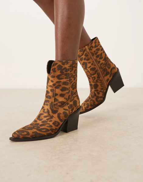  Asos Design Remone Heeled Western Boots In Leopard Multi 