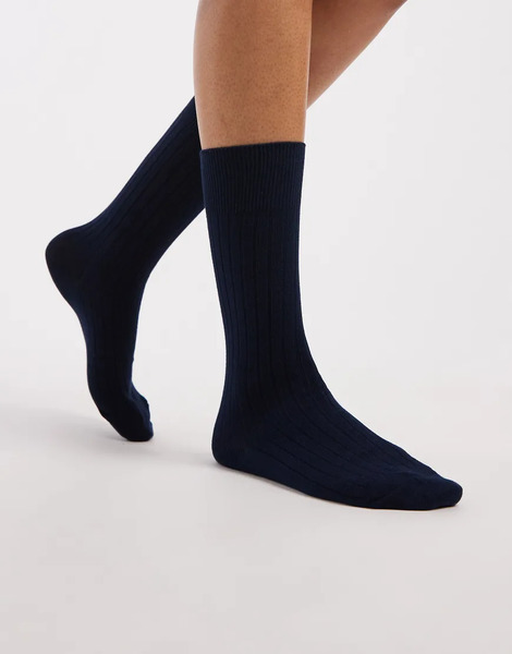  Asos Design Ribbed Socks With Turn Over In Navy Grey 