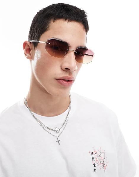  Asos Design Rimless Sunglasses With Purple Gradient Metal Silver Frame 