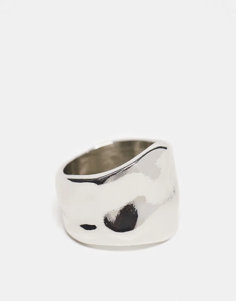  Asos Design Ring With Hammered Texture In Silver Tone 