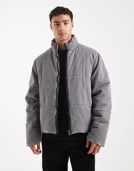 Asos Design Ripstop Puffer In Washed Grey 