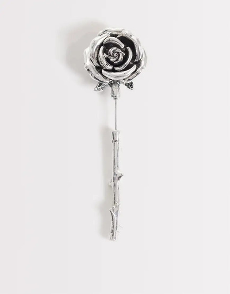  Asos Design Rose Lapel Pin In Silver 