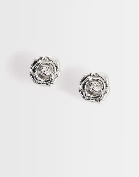  Asos Design Rose Stud Earrings In Silver 