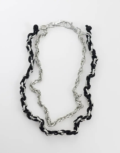  Asos Design 2 Row Faux Leather Wrapped Jeans Chain In Silver 