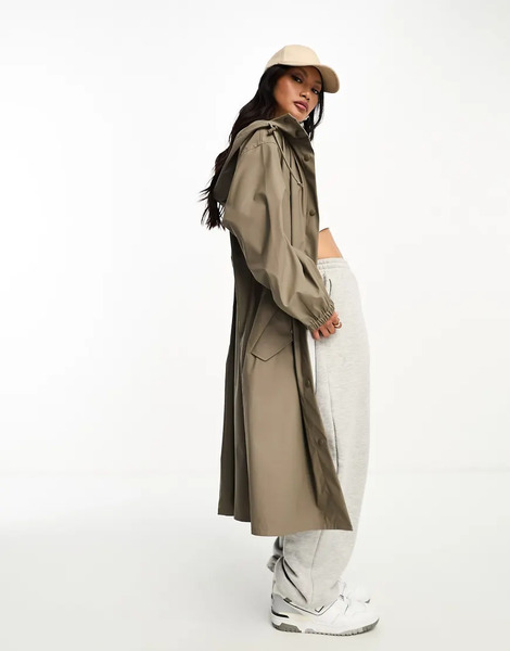  Asos Design Rubberised Rain Parka Coat In Mushroom Brown 