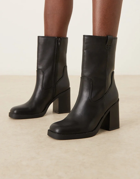  Asos Design Ruby Pull On Block Heeled Ankle Boots In Black 