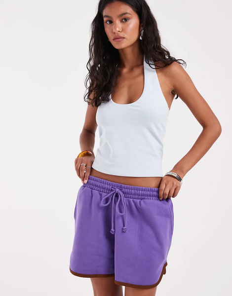  Asos Design Runner Short In Purple And Brown Detail 