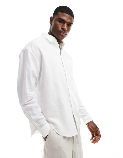  Asos Design 90s Oversized Linen Blend Shirt In White 