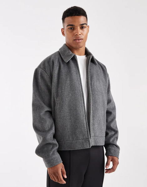  Asos Design Salt And Pepper Wool Look Harrington In Grey 